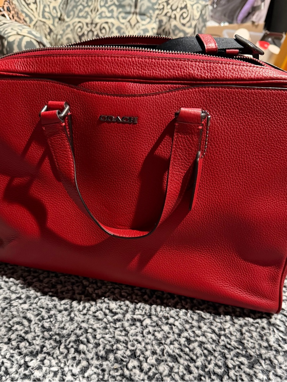 COACH Red Pebbled Leather Satchel with Dual Handles